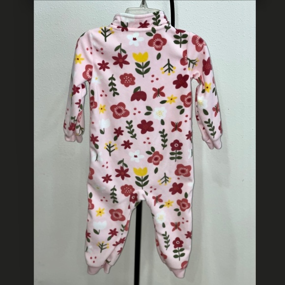 Carter's Baby Girl 24M Floral Fleece Romper Super Soft Zip Up Pink Pockets Sweet - Picture 4 of 9